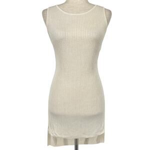THE LIMITED Ribbed Knit High Low Sleeveless Tunic Top Off White Size Small